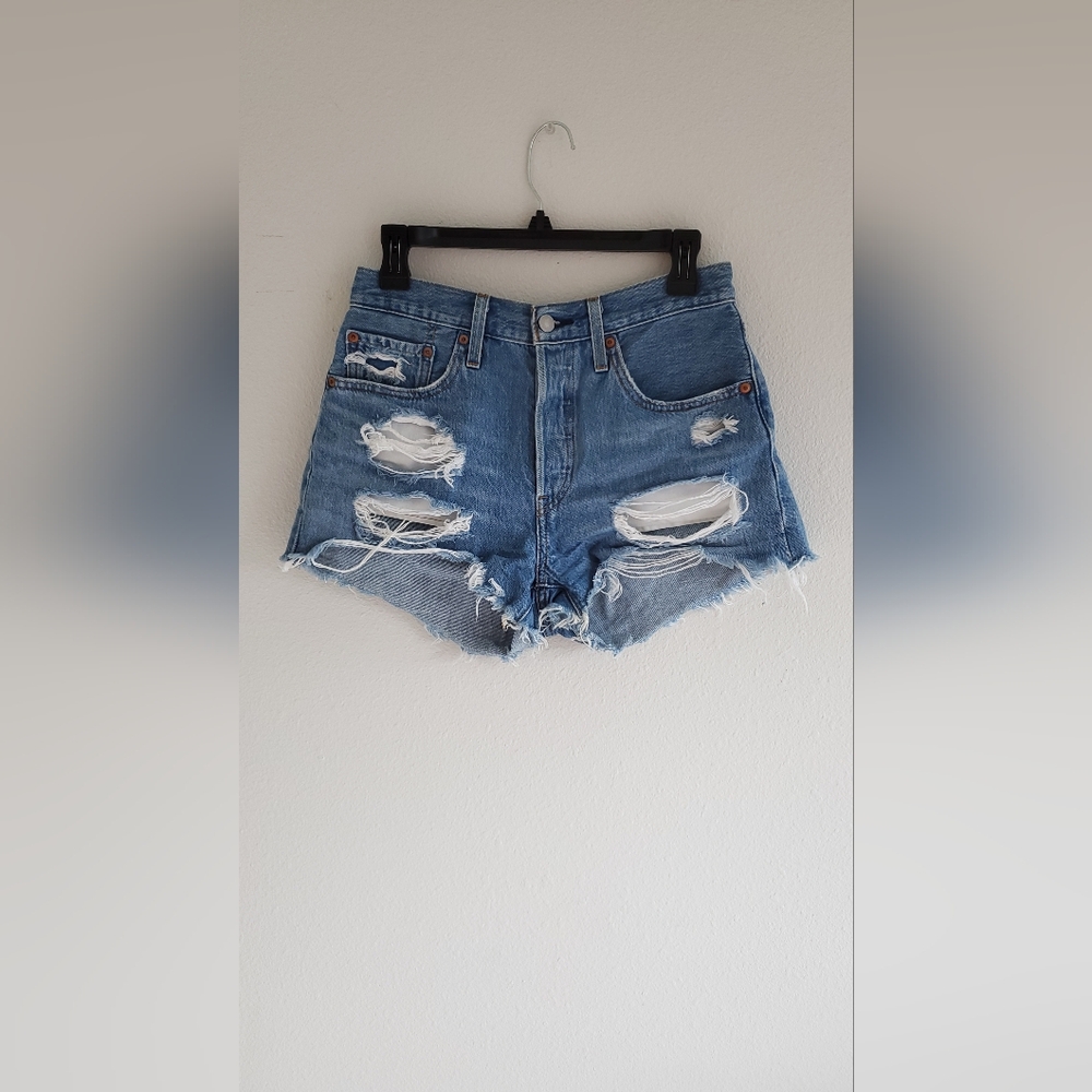 Levi's Distressed Blue Denim Shorts